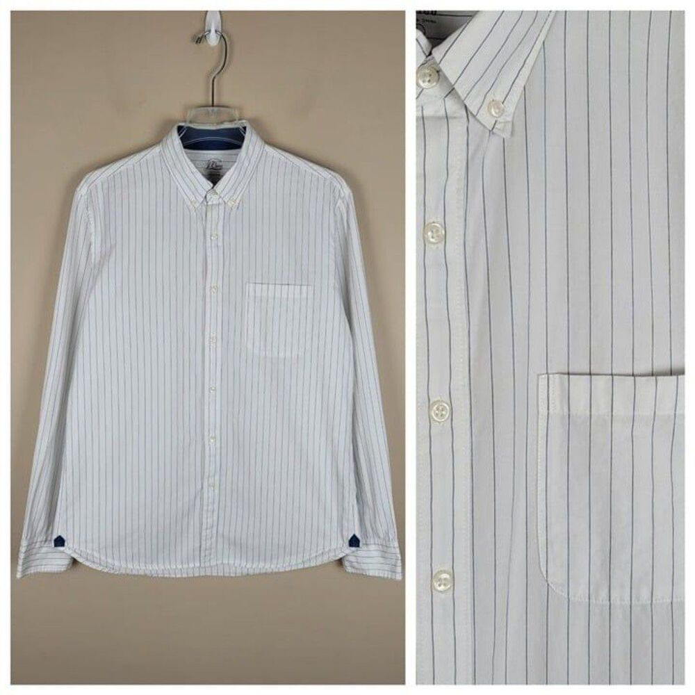 J. Crew Size L Indigo Slim Fit Long Sleeve Button Down Shirt Striped White Navy